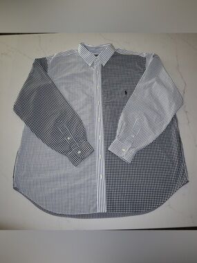Ralph Lauren Rare Black and White Gingham/ check/stripe Button-Down Shirt